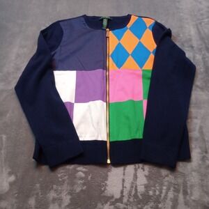 Lauren Ralph Lauren Cardigan Sweater Womens Large Colorful Full ZIp Mixed Print